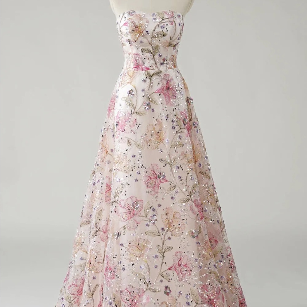 Pink and White Strapless Gown for Weddings
